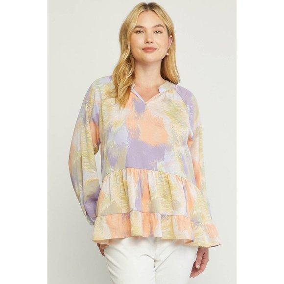 Entro V-Neck Tiered Top, Lavender - Picture 2 of 7